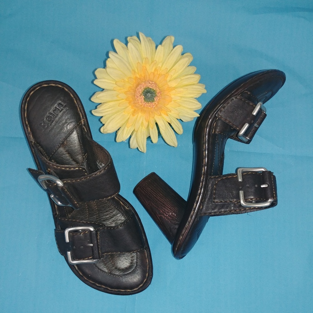 BORN Brown Leather, Buckle, Backless Sandals S7/38